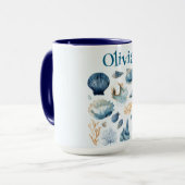 Blue Seashells Summer Mug | Custom Name Mok (Voorkant links)