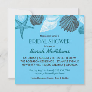 Blue Seashells Wedding Bridal Shower Uitnodiging