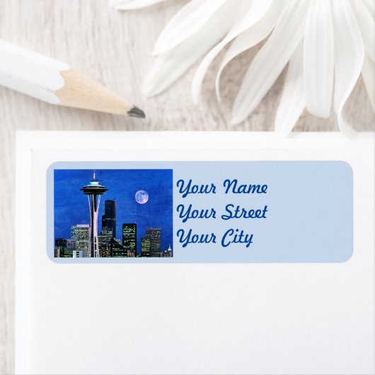 Blue Seattle Skyline Etiket (Insitu)