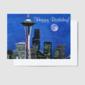 Blue Seattle Skyline Happy Birthday Vellum Uitnodigingen (Offset)