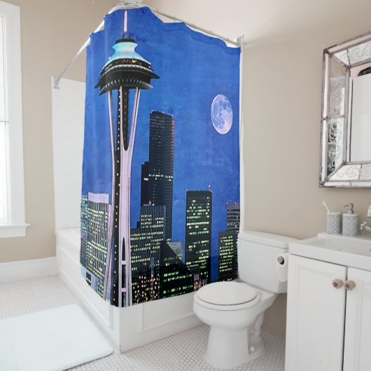 Blue Seattle Skyline Shower Curtain Douchegordijn (In situ)