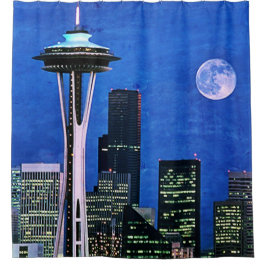 Blue Seattle Skyline Shower Curtain Douchegordijn