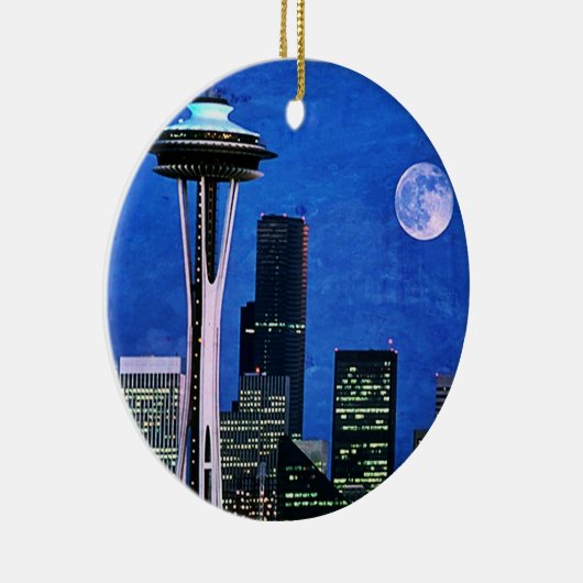 Blue Seattle Skyline Vrolijk Kerstfeest Keramisch Ornament (Rechts)