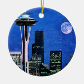 Blue Seattle Skyline Vrolijk Kerstfeest Keramisch Ornament (Voorkant)