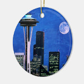 Blue Seattle Skyline Vrolijk Kerstfeest Keramisch Ornament (Links)