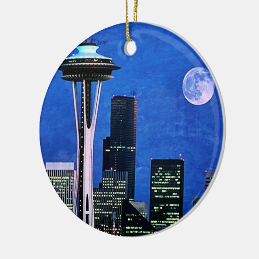 Blue Seattle Skyline Vrolijk Kerstfeest Keramisch Ornament (Links)