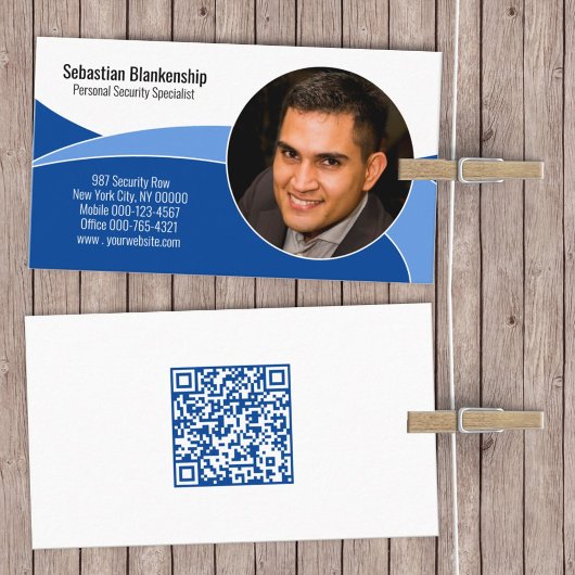 Blue Security Professional Custom Photo QR Code Visitekaartje