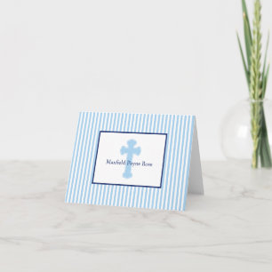 Blue Seersucker Dopen Cross Note Kaart