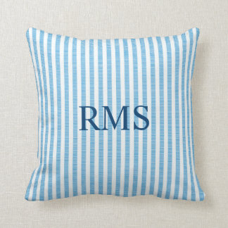 BLUE SEERSUCKER Stripe Patroon, optioneel Monogram Kussen