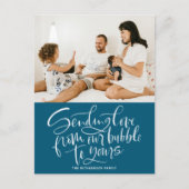 Blue Sending Love from Our Bubble to Yours Photo Feestdagenkaart (Voorkant)