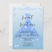 Blue Sequin Ball Gown & Swirls Sweet 16 Verjaardag Kaart (Voorkant)