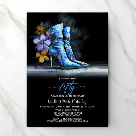 Blue Sequin Boots 50th Birthday Party Kaart