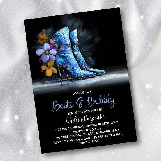 Blue Sequin Boots and Bubbly Bridal Shower Kaart