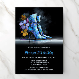 Blue Sequin Boots Any Age Birthday Party Kaart