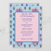 Blue Shabby Chic Flower Wedding Invitation Kaart (Voorkant / Achterkant)