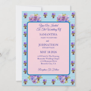 Blue Shabby Chic Flower Wedding Invitation Kaart