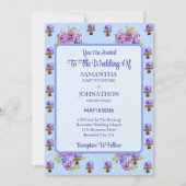 Blue Shabby Chic Flower Wedding Invitation Kaart (Voorkant)