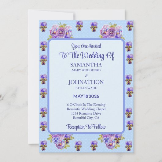 Blue Shabby Chic Flower Wedding Invitation Kaart (Voorkant)