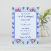 Blue Shabby Chic Flower Wedding Invitation Kaart (Staand voorkant)