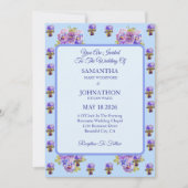 Blue Shabby Chic Flower Wedding Invitation Kaart (Voorkant)