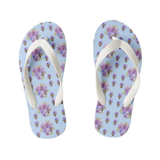 Blue Shabby Chic Pansy floral Flowers Beach Thames Kinder Teenslippers (Voetbed)