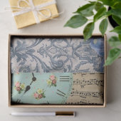 Blue Shabby Floral Lace Music Clock Tissuepapier (Geschenk)