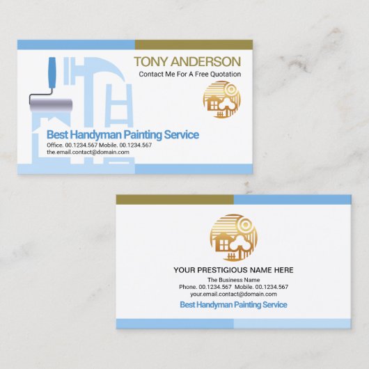 Blue ShadBorder Handyman Construction Tools Visitekaartje (Voorkant / Achterkant)
