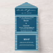 Blue Shade Stripes Luxury Wedding All In One Uitnodiging (Binnen)
