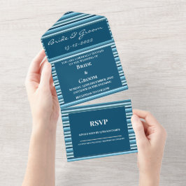 Blue Shade Stripes Luxury Wedding All In One Uitnodiging