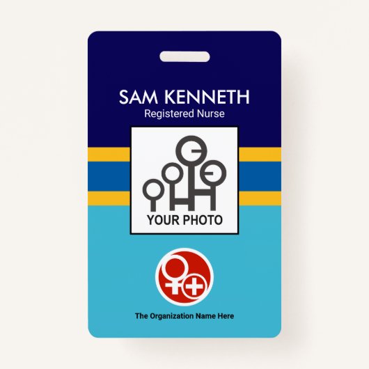 Blue Shade Yellow Stripe Company Photo Template ID Badge (Voorkant)