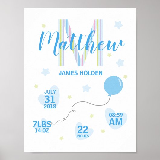 Blue Shades Birth Stat Design Poster (Voorkant)
