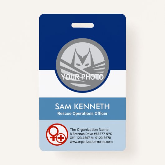 Blue Shades Column Round Photo Template Corporate Badge (Voorkant)