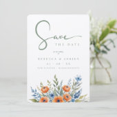 Blue Shades Delicate Floral Bouquet Border Wedding Save The Date (Staand voorkant)