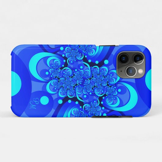 Blue Shades, Modern Abstracte Fractal Art Initiale Case-Mate iPhone Case (Achterkant (horizontaal))