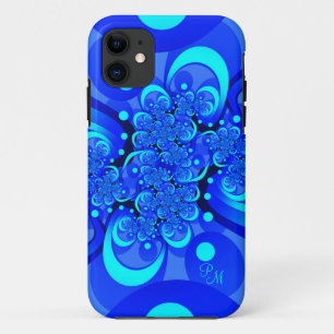 Blue Shades, Modern Abstracte Fractal Art Initiale Case-Mate iPhone Case