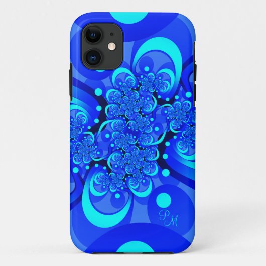 Blue Shades, Modern Abstracte Fractal Art Initiale Case-Mate iPhone Case (Achterkant)