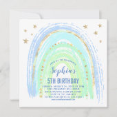 Blue Shades Rainbow Birthday Party Invitation Kaart (Voorkant)