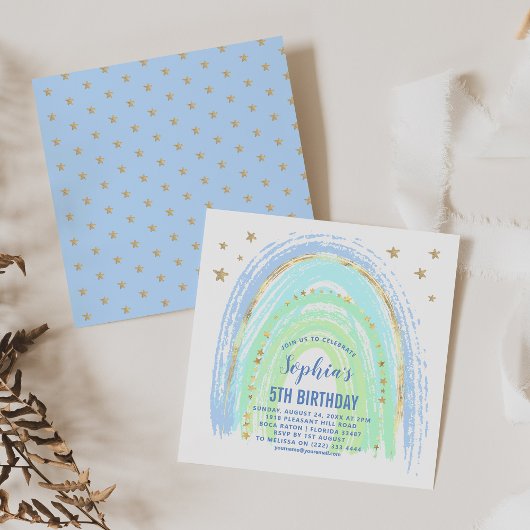 Blue Shades Rainbow Birthday Party Invitation Kaart