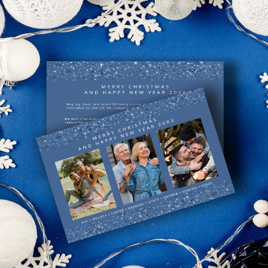 Blue Shades Snowflakes Christmas Stylish Collage Feestdagenkaart
