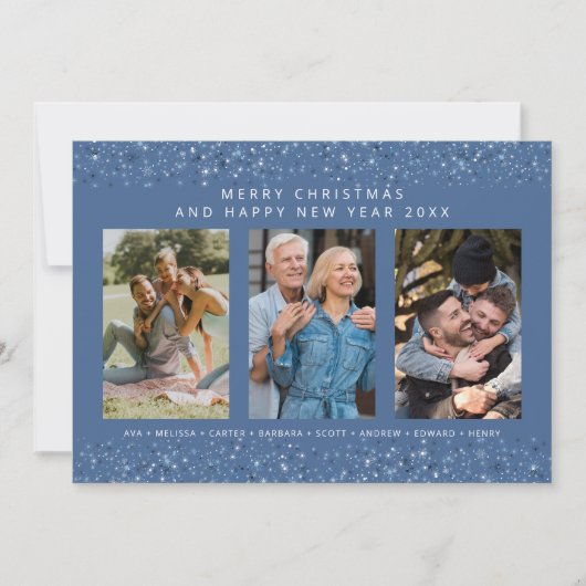 Blue Shades Snowflakes Christmas Stylish Collage Feestdagenkaart (Voorkant)