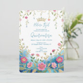 Blue Shades Spanish Mexican XVs Floral Border Kaart (Staand voorkant)