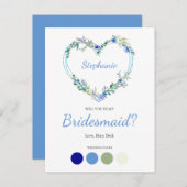 Blue Shades Wreath Heart for Bridesmaids Proposal Uitnodiging Briefkaart (Voorkant / Achterkant)