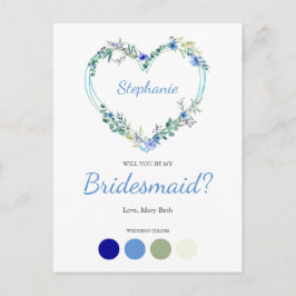 Blue Shades Wreath Heart for Bridesmaids Proposal Uitnodiging Briefkaart