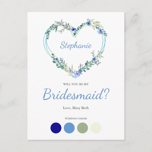 Blue Shades Wreath Heart for Bridesmaids Proposal Uitnodiging Briefkaart (Voorkant)
