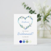 Blue Shades Wreath Heart for Bridesmaids Proposal Uitnodiging Briefkaart (Staand voorkant)