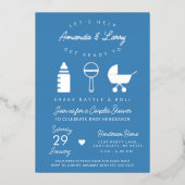 Blue Shake Rattle en Roll Baby shower Folie Uitnodiging (Voorkant)