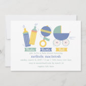 Blue Shake Rattle & Roll Baby shower Invitation Kaart (Voorkant)