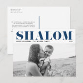 Blue Shalom Bold Typography Hanukkah Foto Feestdagenkaart (Voorkant / Achterkant)