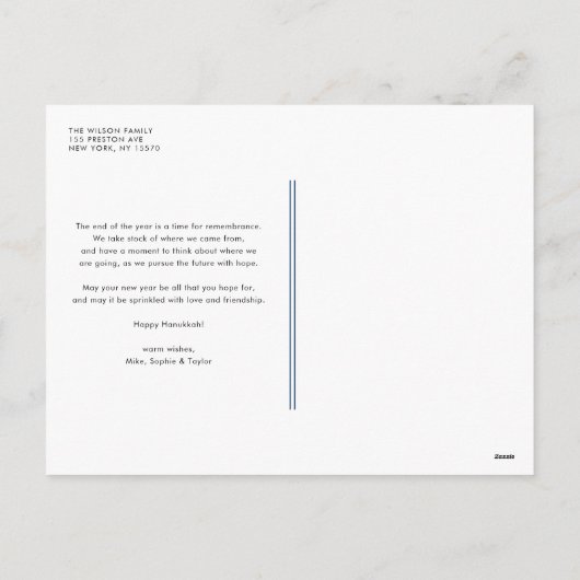 Blue Shalom Bold Typography Hanukkah Foto Feestdagenkaart (Achterkant)
