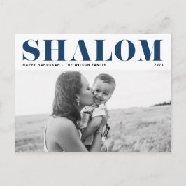 Blue Shalom Bold Typography Hanukkah Foto Feestdagenkaart